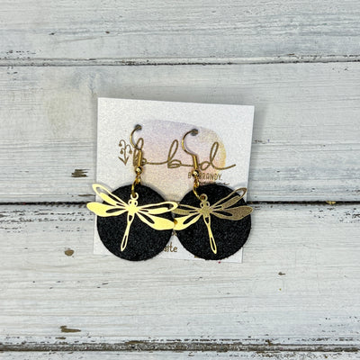 SUEDE + STEEL *Limited Edition* COLLECTION || Leather Earrings ||  <br> GOLD METAL DRAGONFLY || <br> SHIMMER BLACK