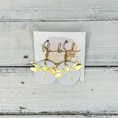 SUEDE + STEEL *Limited Edition* COLLECTION || Leather Earrings ||  <br> GOLD METAL DRAGONFLY || <br> MATTE WHITE