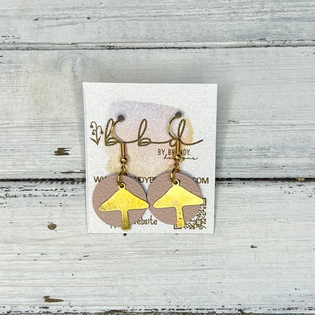 SUEDE + STEEL *Limited Edition* COLLECTION || Leather Earrings ||  <br> GOLD METAL MUSHROOM || <br> MATTE BLUSH PINK