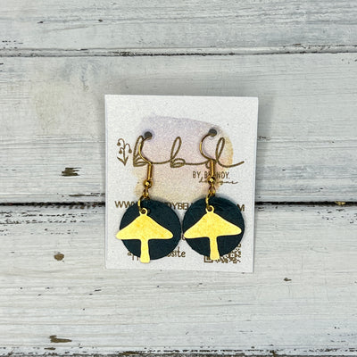 SUEDE + STEEL *Limited Edition* COLLECTION || Leather Earrings ||  <br> GOLD METAL MUSHROOM || <br> DISTRESSED TEAL