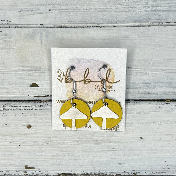 SUEDE + STEEL *Limited Edition* COLLECTION || Leather Earrings ||  <br> SILVER METAL MUSHROOM || <br> MATTE YELLOW