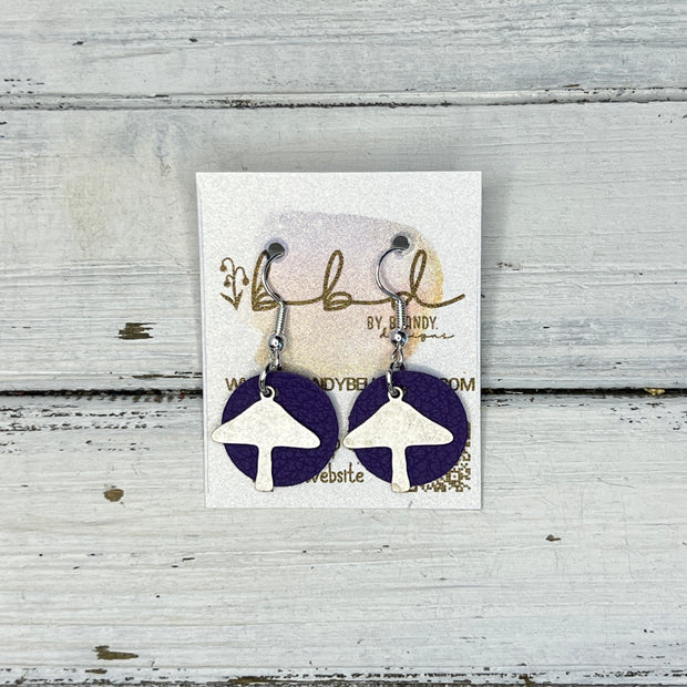 SUEDE + STEEL *Limited Edition* COLLECTION || Leather Earrings ||  <br> SILVER METAL MUSHROOM || <br> MATTE PURPLE