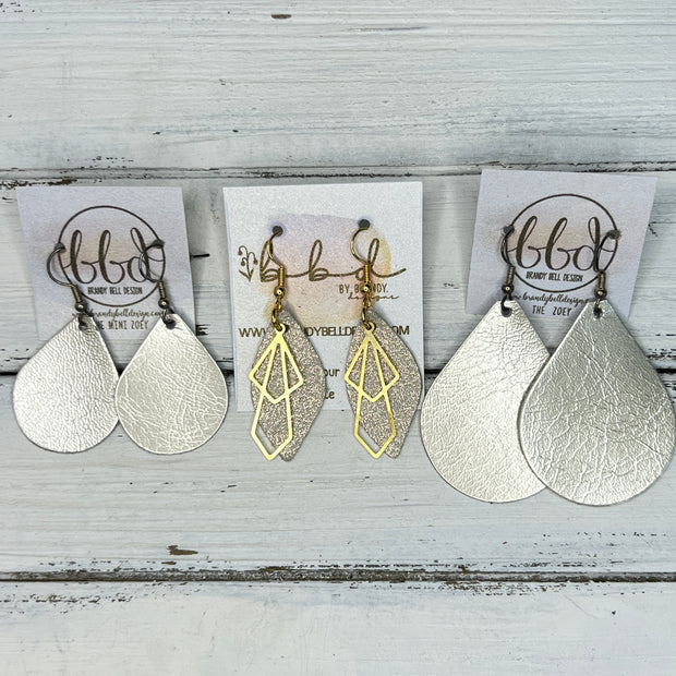 SUEDE + STEEL *Limited Edition* COLLECTION || Leather Earrings ||  <br> GOLD METAL DIAMOND || <br> PEARLIZED OLIVE GREEN