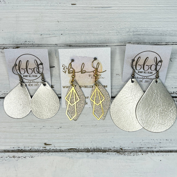 SUEDE + STEEL *Limited Edition* COLLECTION || Leather Earrings ||  <br> SILVER METAL DIAMOND || <br> MATTE WHITE