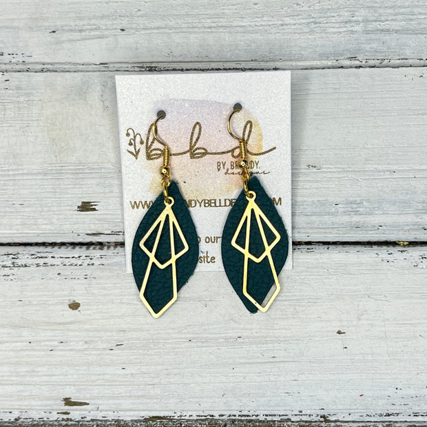 SUEDE + STEEL *Limited Edition* COLLECTION || Leather Earrings ||  <br> GOLD METAL DIAMOND || <br> MATTE DARK TEAL*