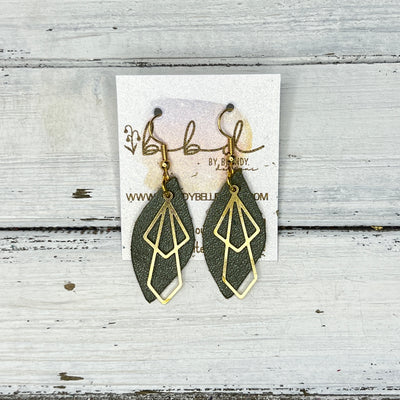 SUEDE + STEEL *Limited Edition* COLLECTION || Leather Earrings ||  <br> GOLD METAL DIAMOND || <br> PEARLIZED OLIVE GREEN