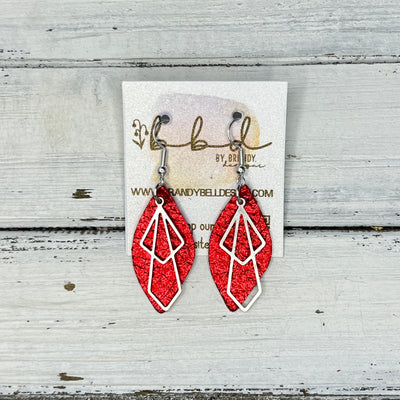 SUEDE + STEEL *Limited Edition* COLLECTION || Leather Earrings ||  <br> SILVER METAL DIAMOND || <br> METALLIC RED PEBBLED