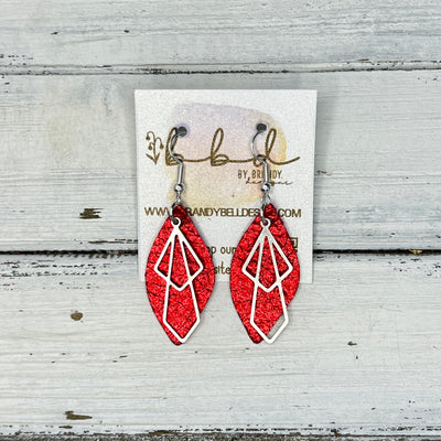 SUEDE + STEEL *Limited Edition* COLLECTION || Leather Earrings ||  <br> SILVER METAL DIAMOND || <br> METALLIC RED PEBBLED