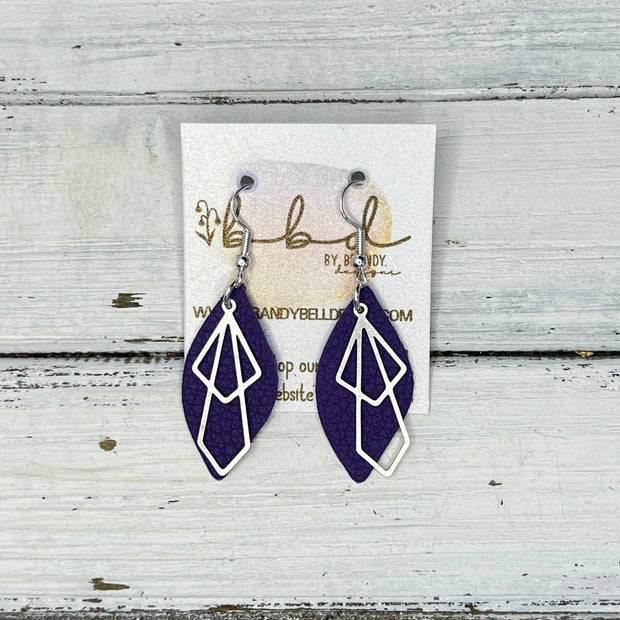 SUEDE + STEEL *Limited Edition* COLLECTION || Leather Earrings ||  <br> SILVER METAL DIAMOND || <br> MATTE PURPLE
