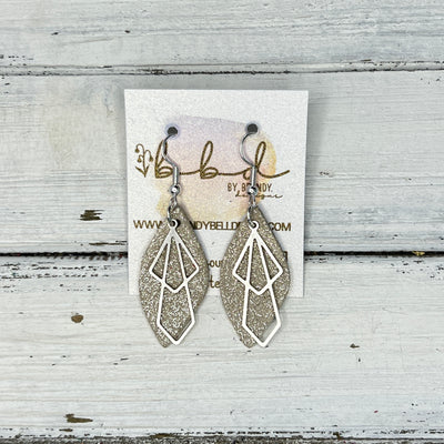 SUEDE + STEEL *Limited Edition* COLLECTION || Leather Earrings ||  <br> SILVER METAL DIAMOND || <br> SHIMMER CHAMPAGNE