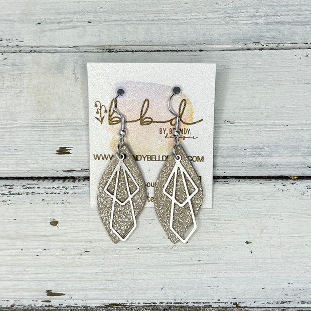 SUEDE + STEEL *Limited Edition* COLLECTION || Leather Earrings ||  <br> SILVER METAL DIAMOND || <br> SHIMMER CHAMPAGNE