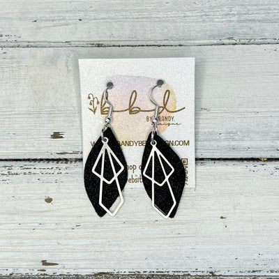 SUEDE + STEEL *Limited Edition* COLLECTION || Leather Earrings ||  <br> SILVER METAL DIAMOND || <br> SHIMMER BLACK