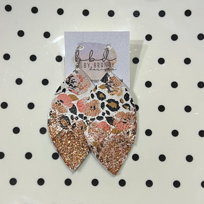 ✨ GLITTER  "DIPPED" MAISY (2 SIZES!) - Genuine Leather Earrings  || CORAL FLORAL CHEETAH  + CHOOSE YOUR GLITTER "DIPPED" FINISH