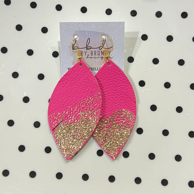 ✨ GLITTER  "DIPPED" MAISY (2 SIZES!) - Genuine Leather Earrings  || MATTE NEON PINK  + CHOOSE YOUR GLITTER "DIPPED" FINISH