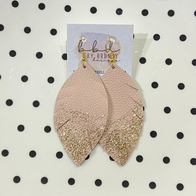 ✨ GLITTER  "DIPPED" MAISY (2 SIZES!) - Genuine Leather Earrings  || MATTE BLUSH PINK + CHOOSE YOUR GLITTER "DIPPED" FINISH