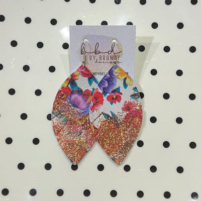 ✨ GLITTER  "DIPPED" MAISY (2 SIZES!) - Genuine Leather Earrings  || TUTTI FRUITTI FLORAL + CHOOSE YOUR GLITTER "DIPPED" FINISH