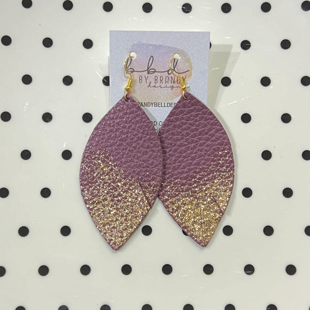 ✨ GLITTER  "DIPPED" MAISY (2 SIZES!) - Genuine Leather Earrings  || MATTE PLUM + CHOOSE YOUR GLITTER "DIPPED" FINISH