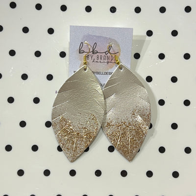 ✨ GLITTER  "DIPPED" MAISY (2 SIZES!) - Genuine Leather Earrings  || METALLIC CHAMPAGNE SMOOTH + CHOOSE YOUR GLITTER "DIPPED" FINISH