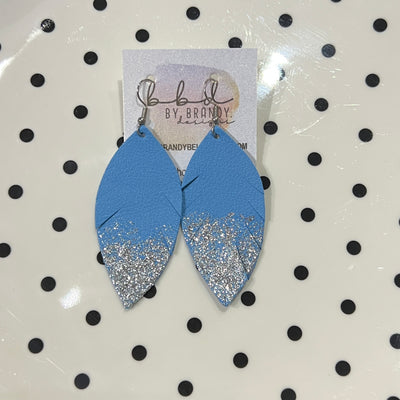 ✨ GLITTER  "DIPPED" MAISY (2 SIZES!) - Genuine Leather Earrings  || MATTE CAROLINA BLUE + CHOOSE YOUR GLITTER "DIPPED" FINISH