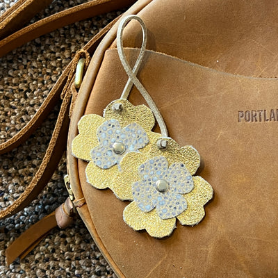 LEATHER PURSE CHARM by By Brandy Designs <br> IVORY STINGRAY & METALLIC GOLD