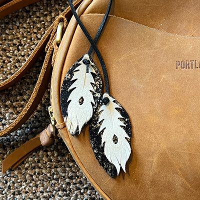 LEATHER PURSE CHARM by By Brandy Designs <br> DISTRESSED IVORY & CHAMPAGNE NORTHERN LIGHTS WITH FEATHERS