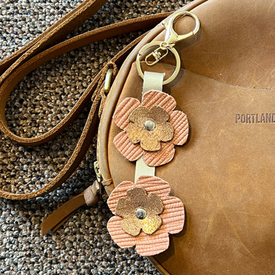 LEATHER PURSE CHARM by By Brandy Designs <br> SHIMMER TOAST & PEACH PALMS FLOWERS