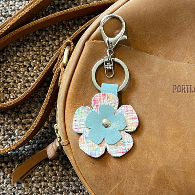 LEATHER PURSE CHARM by By Brandy Designs <br> BLUE & PINK HATCHING FLOWER