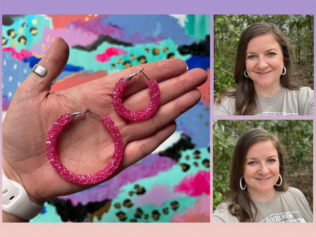 GLITTER ROPE HOOPS By Brandy Designs <br> HOT PINK