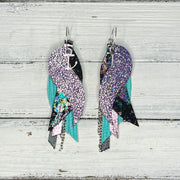 ROXY -  Leather Earrings  ||   <BR> ANCHOR CHARM, <BR> SPARKLE PURPLE, <BR> IRIDESCENT NORTHERN LIGHTS, <BR> AQUA PALMS, <BR> METALLIC PINK PEBBLED, <BR> METALLIC BLACK SMOOTH