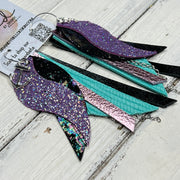 ROXY -  Leather Earrings  ||   <BR> ANCHOR CHARM, <BR> SPARKLE PURPLE, <BR> IRIDESCENT NORTHERN LIGHTS, <BR> AQUA PALMS, <BR> METALLIC PINK PEBBLED, <BR> METALLIC BLACK SMOOTH