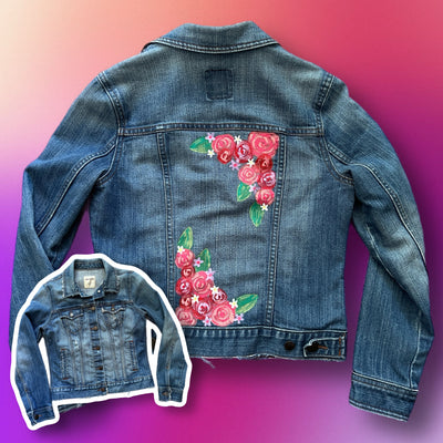 UPCYCLED Hand-Painted Denim Jacket by  Brandy Bell - MEDIUM