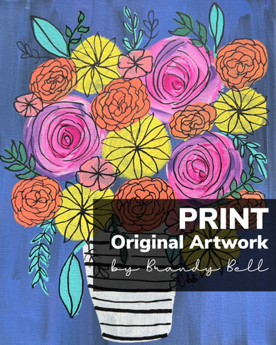 PRINT- Original Artwork by Brandy Bell <br> Stripe Vase on Blue
