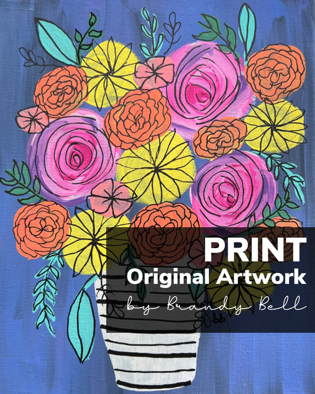 PRINT- Original Artwork by Brandy Bell <br> Stripe Vase on Blue