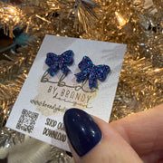 ACRYLIC EARRINGS by Brandy. Designs || BOW STUDS (BLUE/PINK GLITTER)