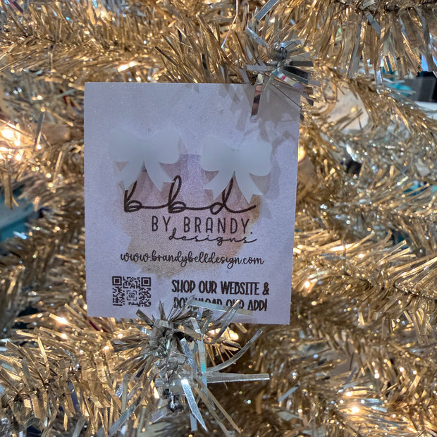 ACRYLIC EARRINGS by Brandy. Designs || BOW STUDS (WHITE)