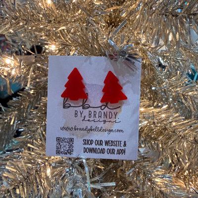 ACRYLIC EARRINGS by Brandy. Designs || CHRISTMAS TREE STUDS (RED)