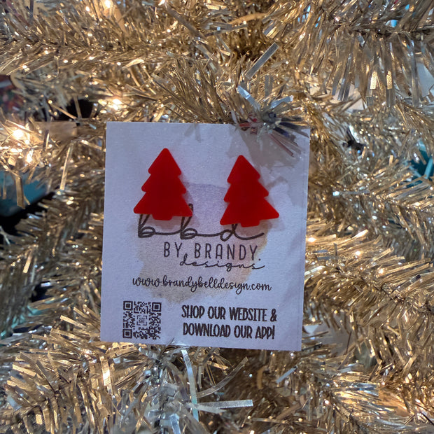 ACRYLIC EARRINGS by Brandy. Designs || CHRISTMAS TREE STUDS (RED)