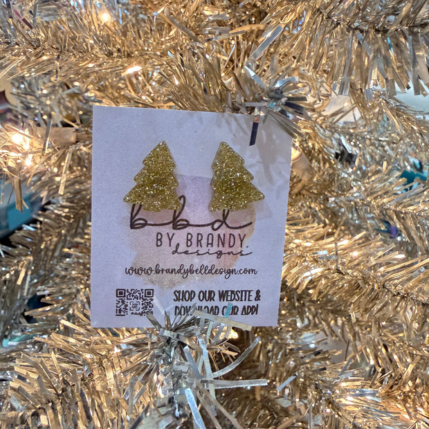 ACRYLIC EARRINGS by Brandy. Designs || CHRISTMAS TREE STUDS (GOLD GLITTER)