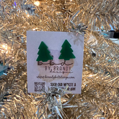 ACRYLIC EARRINGS by Brandy. Designs || CHRISTMAS TREE STUDS (GREEN)