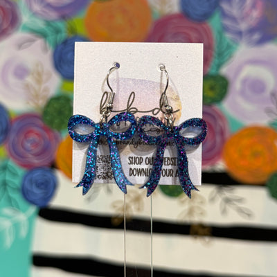 ACRYLIC EARRINGS by Brandy. Designs || KNOTTED BOW (BLUE/PINK GLITTER)