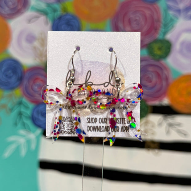 ACRYLIC EARRINGS by Brandy. Designs || KNOTTED BOW (MULTI GLITTER)
