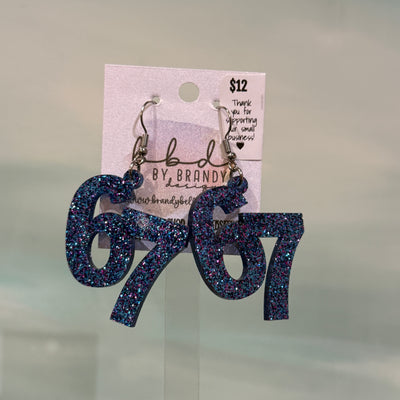 ACRYLIC EARRINGS by Brandy. Designs || "67"  BLUE/PINK GLITTER