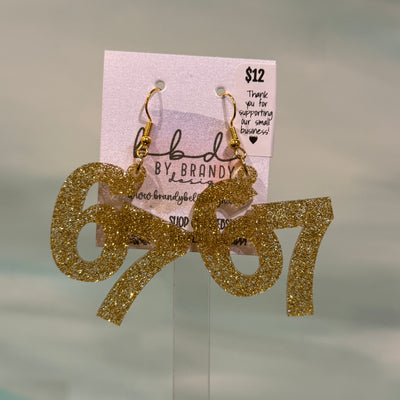 ACRYLIC EARRINGS by Brandy. Designs || "67"  GOLD GLITTER