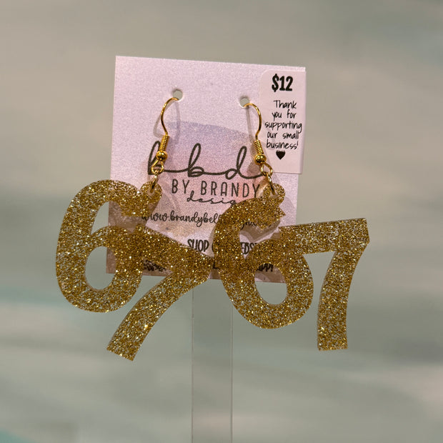 ACRYLIC EARRINGS by Brandy. Designs || "67"  GOLD GLITTER