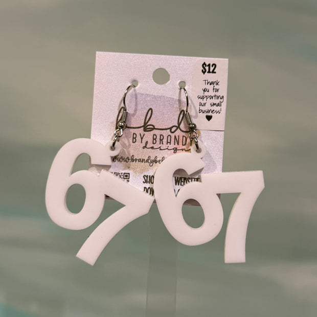 ACRYLIC EARRINGS by Brandy. Designs || "67"  WHITE