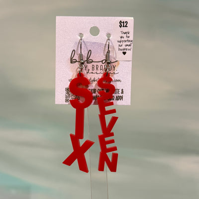 ACRYLIC EARRINGS by Brandy. Designs || "SIX-SEVEN" RED