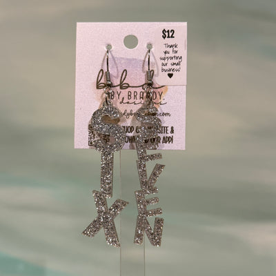ACRYLIC EARRINGS by Brandy. Designs || "SIX-SEVEN" SILVER GLITTER