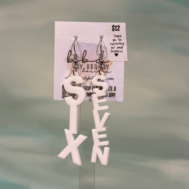 ACRYLIC EARRINGS by Brandy. Designs || "SIX-SEVEN" WHITE