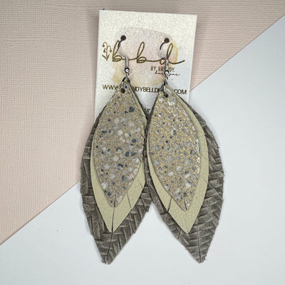 INDIA - Leather Earrings   ||  <BR> IVORY STINGRAY,  <BR>  MATTE IVORY, <BR> LINEN BRAID