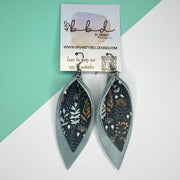 ALLIE - Leather Earrings   ||  <BR> WILDFLOWERS ON BLUE,  <BR>  DUSTY AQUA RIVIERA